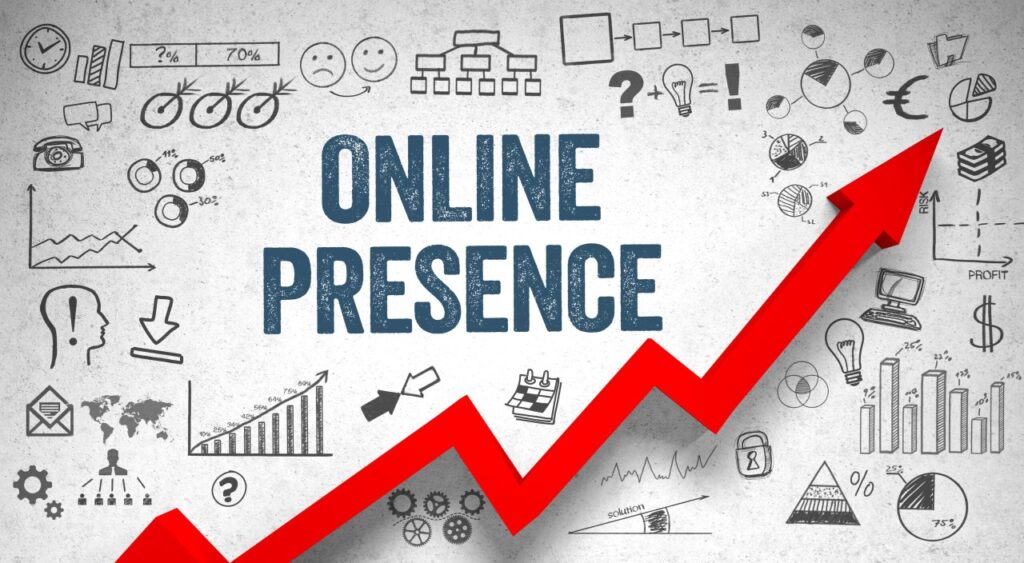 Building a strong online presence with digital marketing strategies and business growth graph